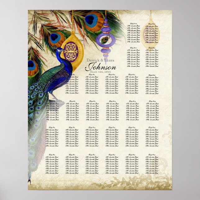 Reception Table Seating Chart, Christmas Peacock Poster (Front)