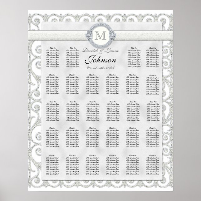 Reception Table Seating Chart, Diamonds & Lace Poster (Front)