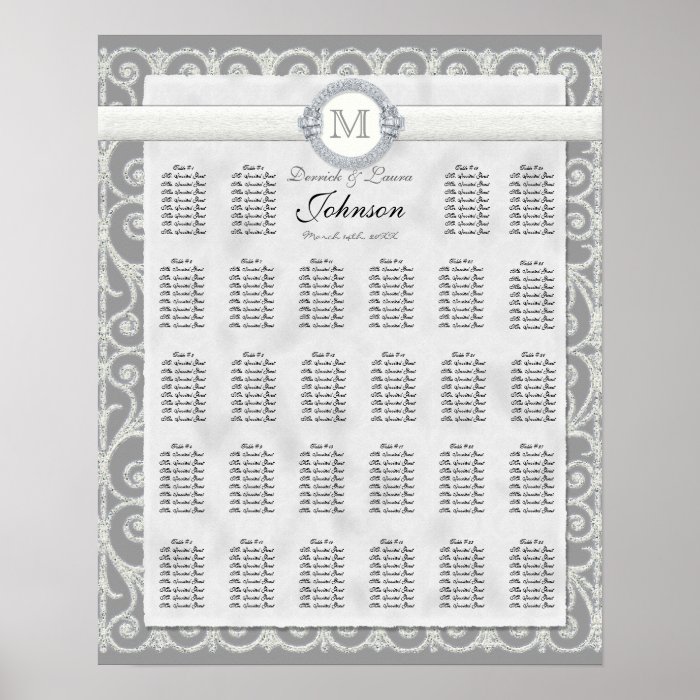 Reception Table Seating Chart, Diamonds & Lace Poster