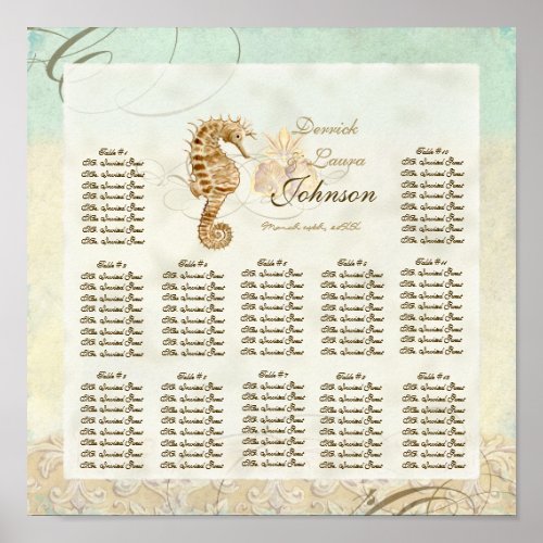 Reception Table Seating Chart Sea Horse Coastal Poster