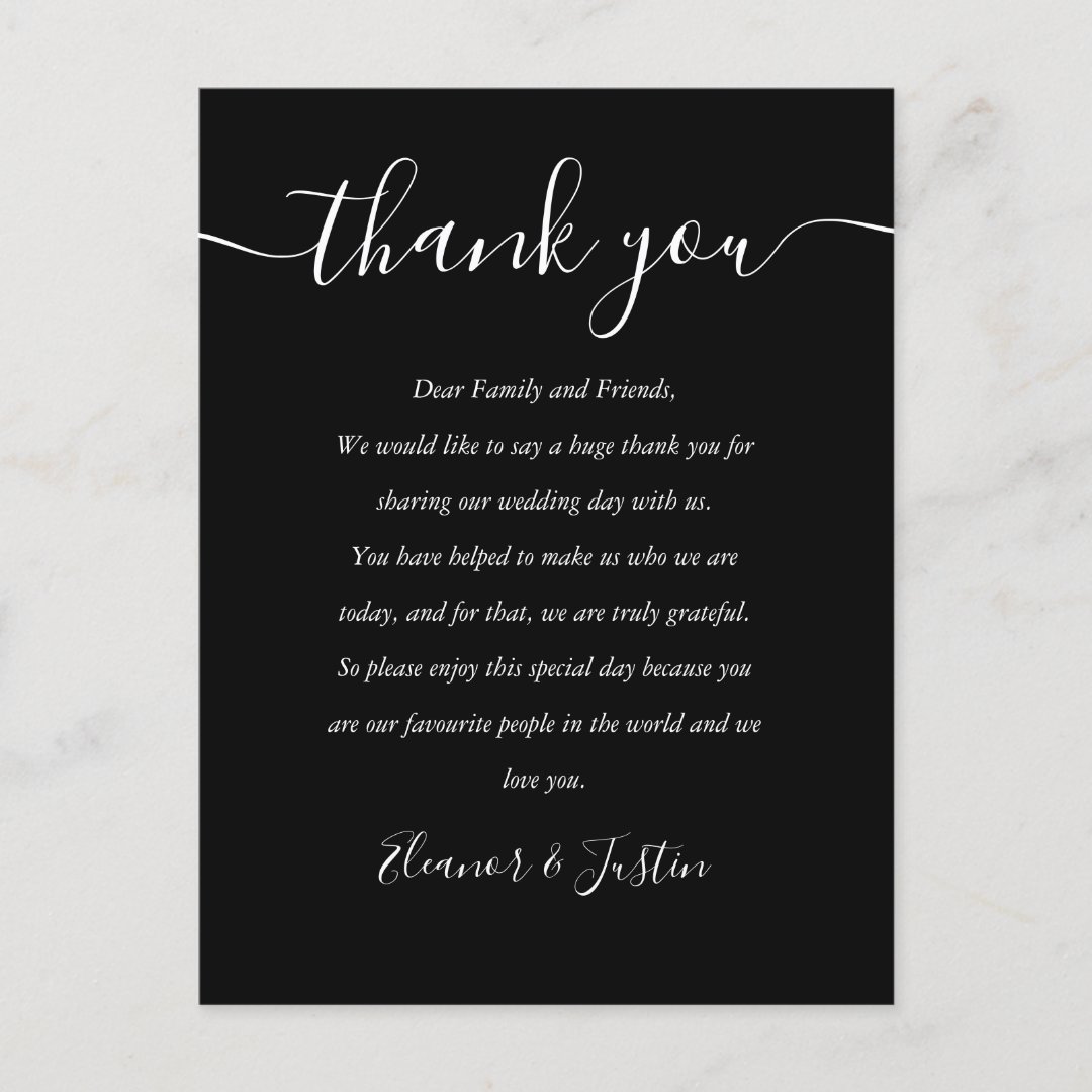 Reception Thank You Black And White Place Card | Zazzle