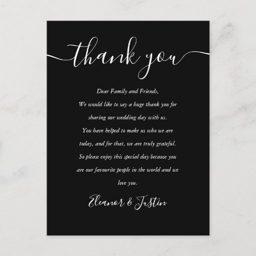 Reception Thank You Black And White Place Card 