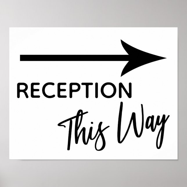 Reception This Way Simple Black & White Arrow Sign (Front)