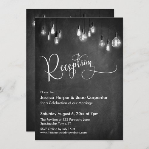 Reception Typography Edison Lights Chalkboard Invitation