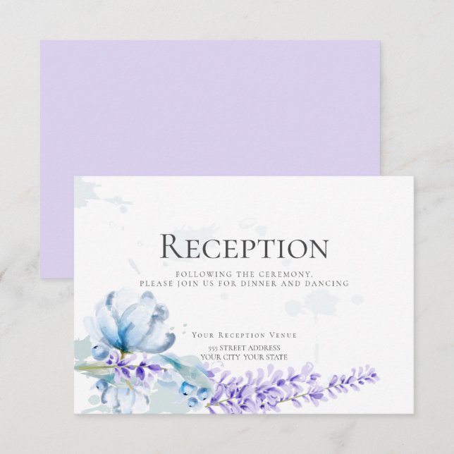 RECEPTION | Watercolor Lavender -Dusty Blue Floral Invitation (Front/Back)