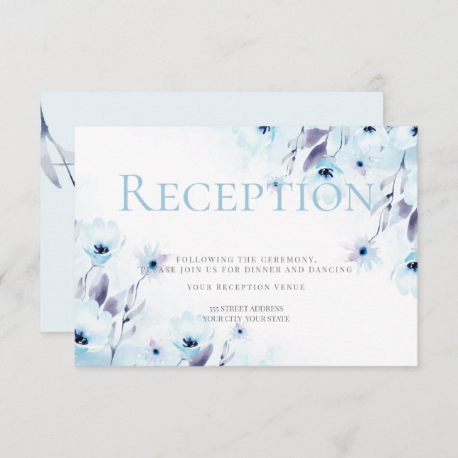 Reception | Watercolor Sky Blue Anemone Flowers Invitation (Front/Back)