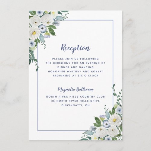 Reception Wedding Floral Watercolor Elegant Blue   Enclosure Card