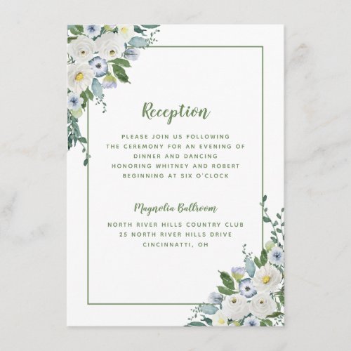 Reception Wedding Floral Watercolor Elegant Green Enclosure Card