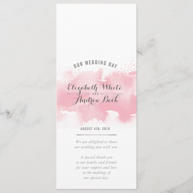 RECEPTION WEDDING MENU watercolor blush pink grey (Front)