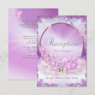 Reception Wedding Pink Lilac Rings Butterfly Invitation