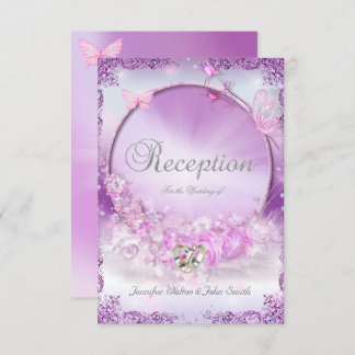 Reception Wedding Pink Lilac Rings Butterfly Invitation