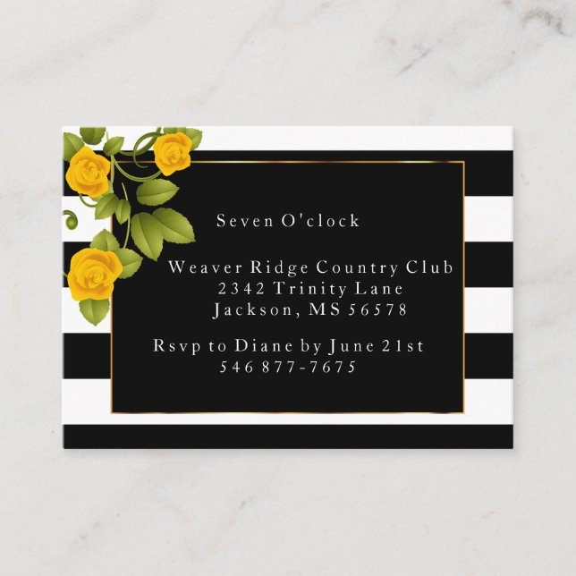 Reception - Yellow Roses on Black & White Stripes Enclosure Card (Front)