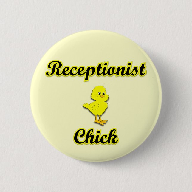Receptionist Chick Pinback Button (Front)