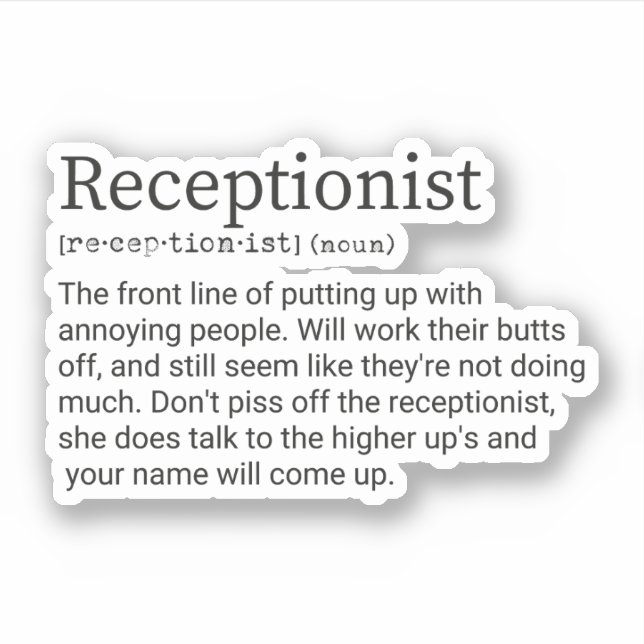 Receptionist Definition, Gift For Receptionist Sticker (Front)
