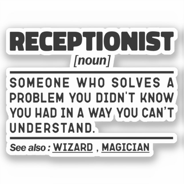 Receptionist Noun Cool Reception Employee  Sticker (Front)