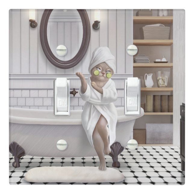 Recharge Mode – Miss Meow in Bathrobe Light Switch Cover (In Situ)