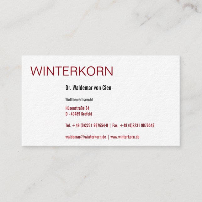 Rechtsanwälte Visitenkarte Business Card (Front)