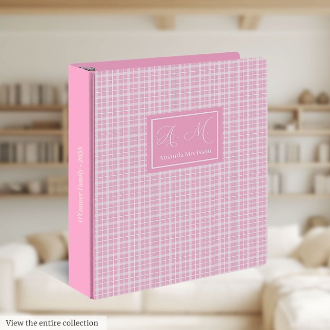 Recipe 3 Ring Binder Pink Plaid Custom Name Style (Recipe 3 Ring Binder Pink Plaid Custom Name Style)
