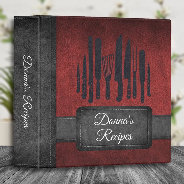 Recipe Album Red Black Faux Leather 3 Ring Binder (Creator Uploaded)