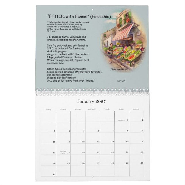Recipe and Images of Sicily Calendar (Jan 2027)