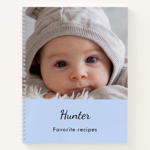 Recipe baby boy food meal photo name blue notebook