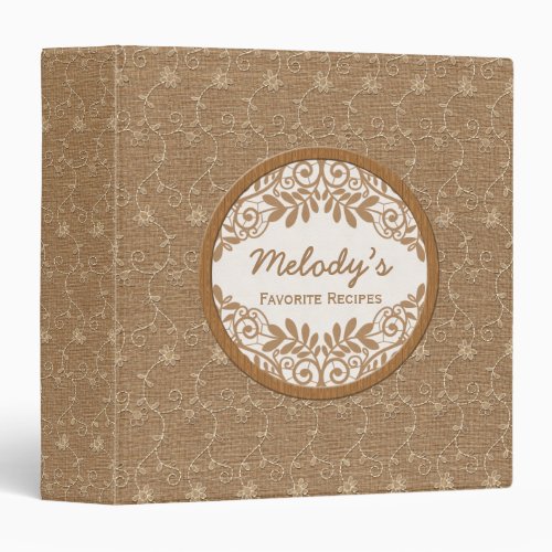 Recipe Binder  Bridal Shower  Rustic Burlap Lace