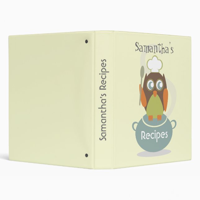 Recipe Binder - Owl With Chef's Hat, Spoon & Pot (Background)