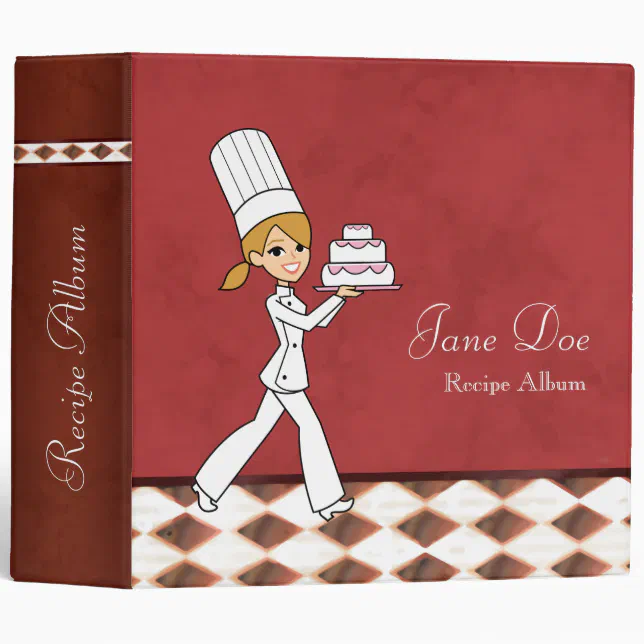 Recipe Binder With Illustration of a Baker Girl Zazzle