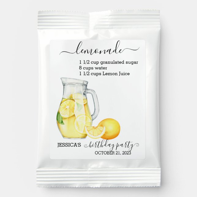 Recipe Birthday Lemonade Drink Favor Lemon Lemonade Drink Mix (Front)