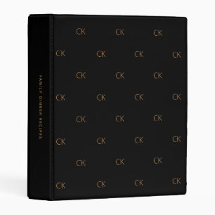 Recipe black gold monogram initials cookbook mini binder