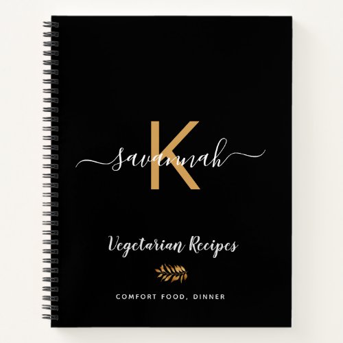 Recipe black vegitarian cookbook name notebook