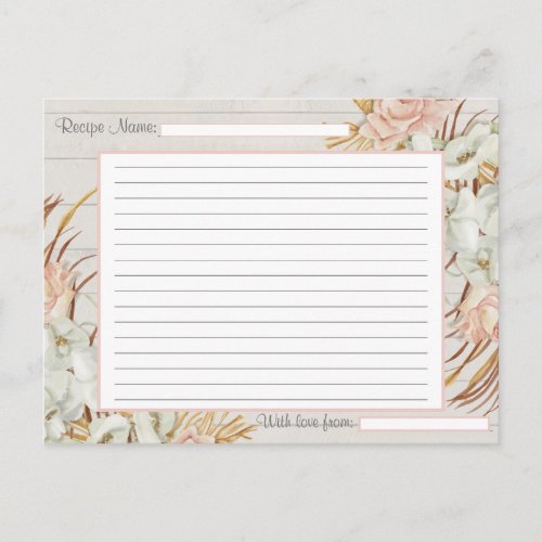 Recipe Blush Floral White Wood Palm Leaf Greenery Postcard