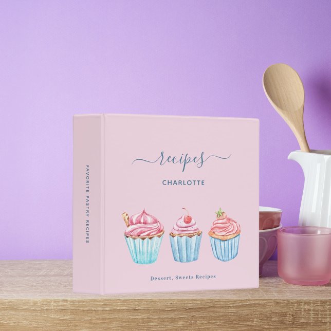 Recipe blush pink baking blue cupcakes name 3 ring binder (Creator Uploaded)