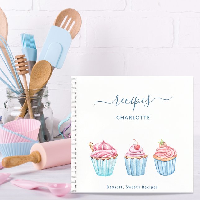 Recipe blush pink baking blue cupcakes name notebook (Creator Uploaded)