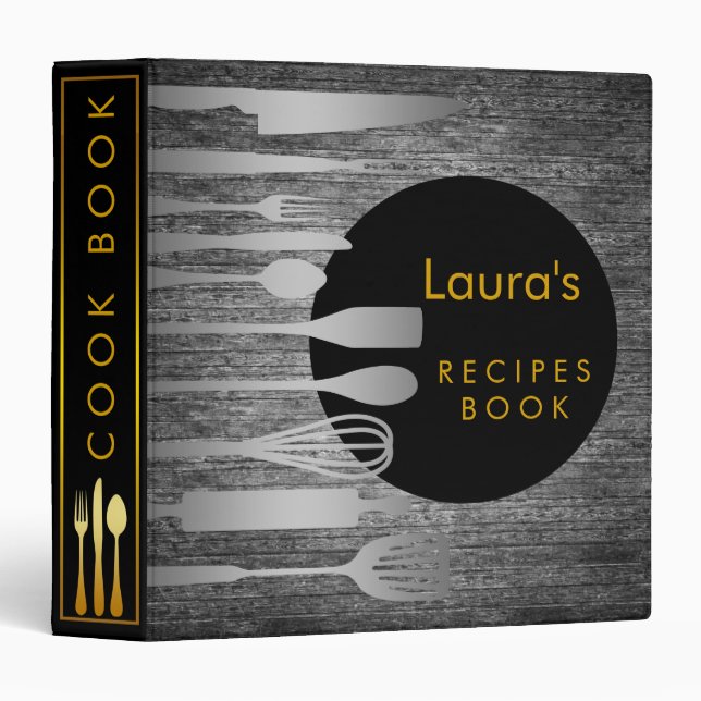 Recipe Book Family Cook Black Gray Wood Binder (Front/Spine)