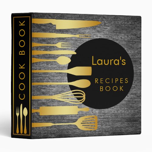 Recipe Book Family Cook Black Wooden Gold Binder