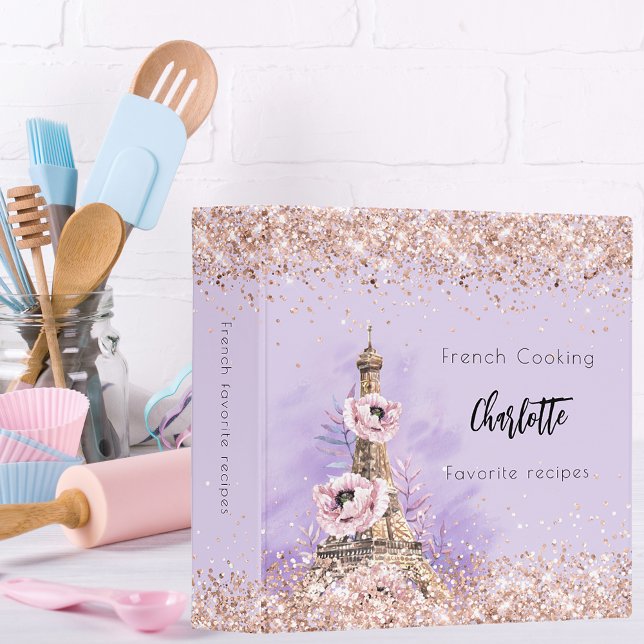 Recipe book french cooking rose gold Paris Eiffel 3 Ring Binder (Creator Uploaded)