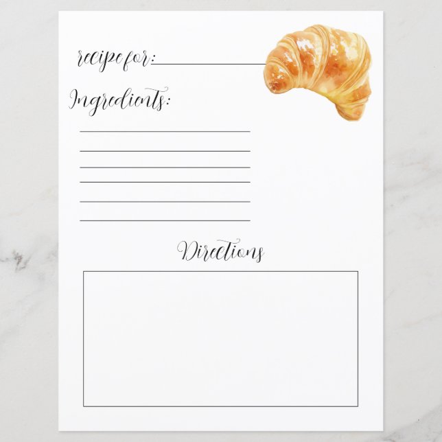 Recipe Book Page for Croissants (Front)