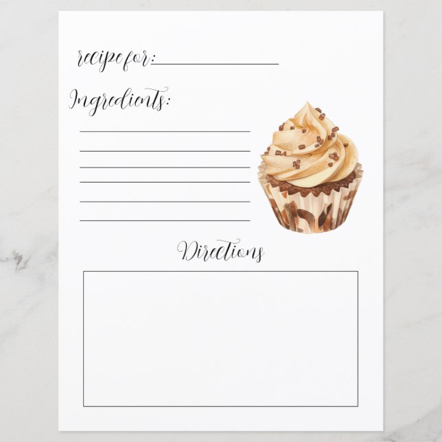 Recipe Book Page for Cupcakes (Front)