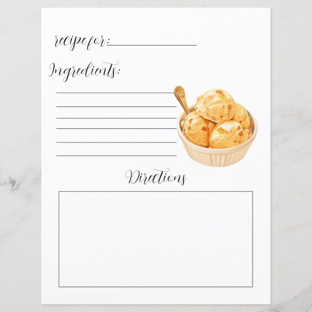 Recipe Book Page for Homemade Ice Cream  (Front)