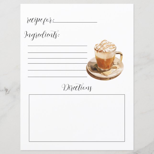 Recipe Book Page for Hot Coffee Recipes (Front)