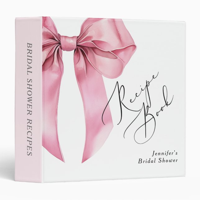Recipe book Pink Bow Coquette bridal shower  3 Ring Binder (Front/Spine)