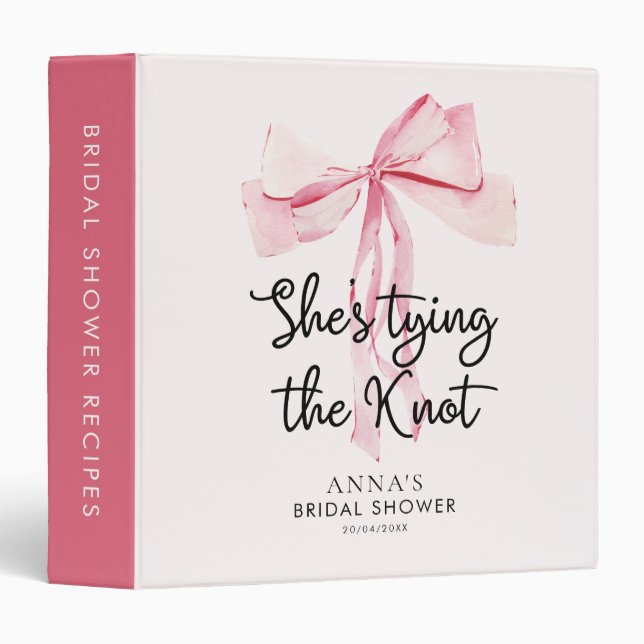 Recipe Book Pink Ribbon Bridal Shower 3 Ring Binder (Front/Spine)