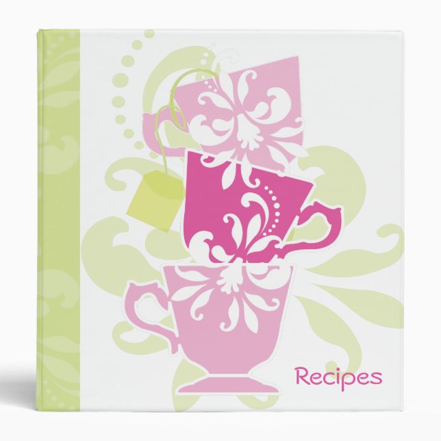 Recipe Book - Tea Cups 3 Ring Binder (Front)