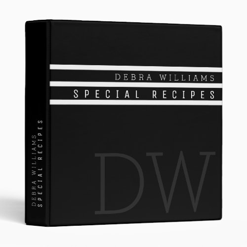 recipe book with chef name black with stripes 3 ring binder