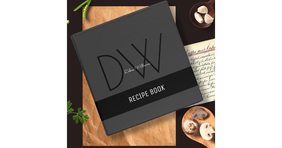 recipe book with custom monogram, black binder