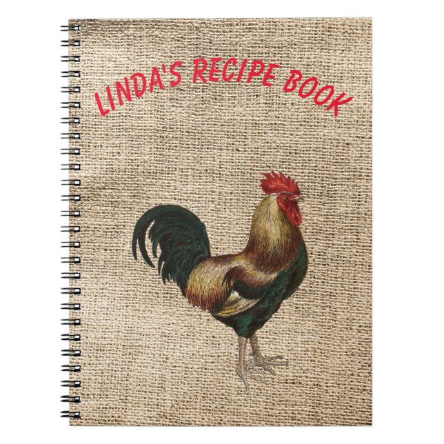 Recipe Book with Rooster and Personalized (Front)