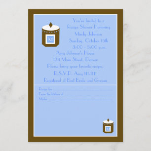 Recipe Bridal Shower Invitation - Blue Monogram