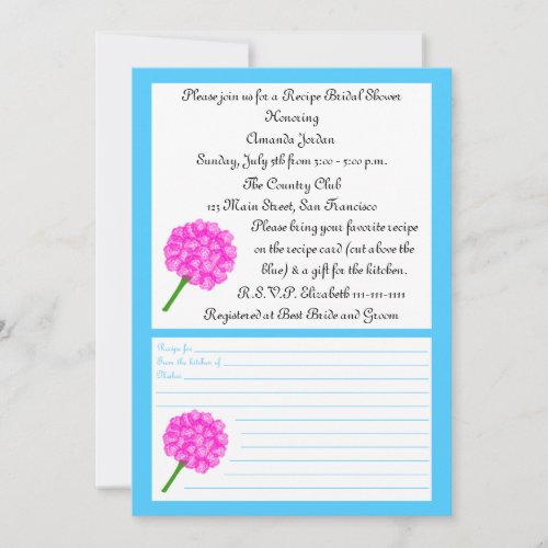 Recipe Bridal Shower Invitation - Blue Recipe Card