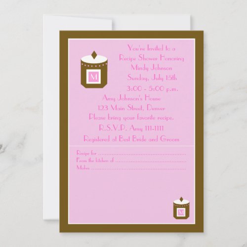 Recipe Bridal Shower Invitation - Pink